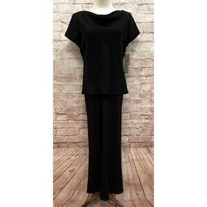 Vtg SL Fashions Elegant Black Long Sheath Dress Drape Neck Cap Sleeve Size 8